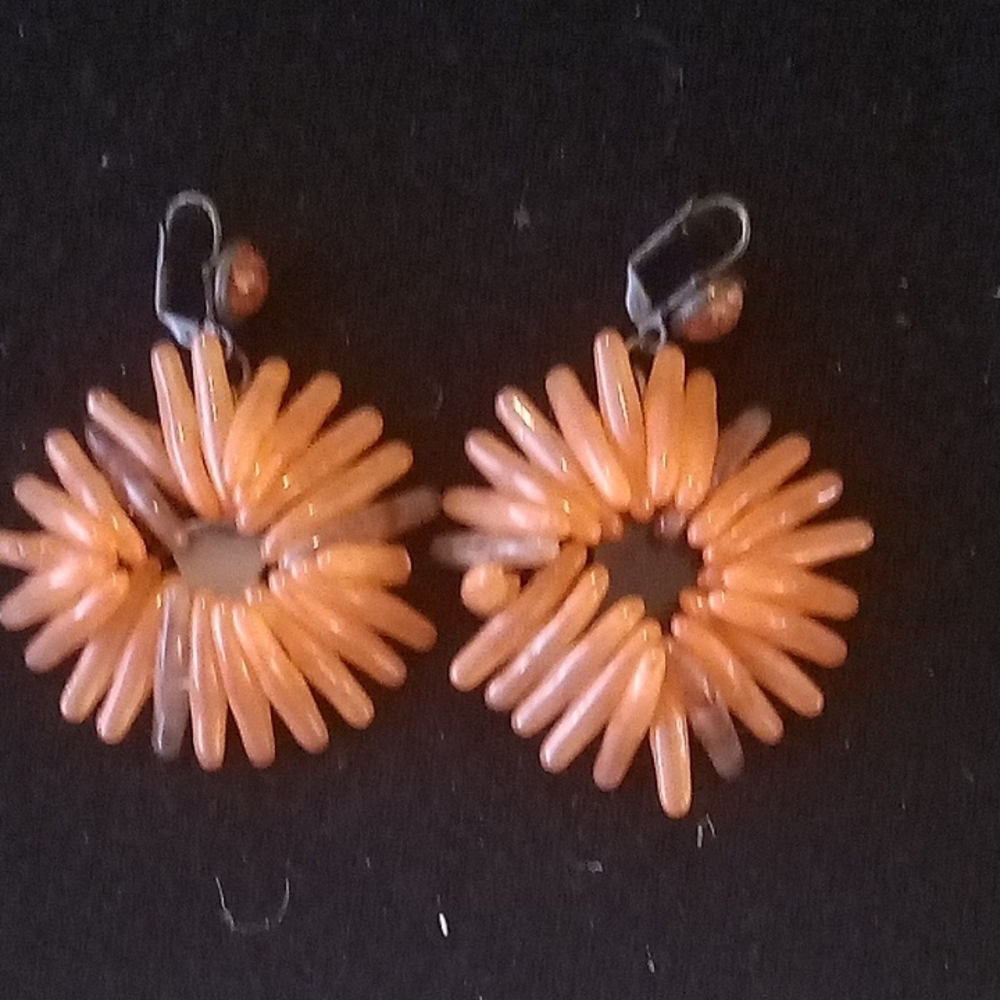 Orange Beaded Floral Hoop Earrings - Women Jewelry